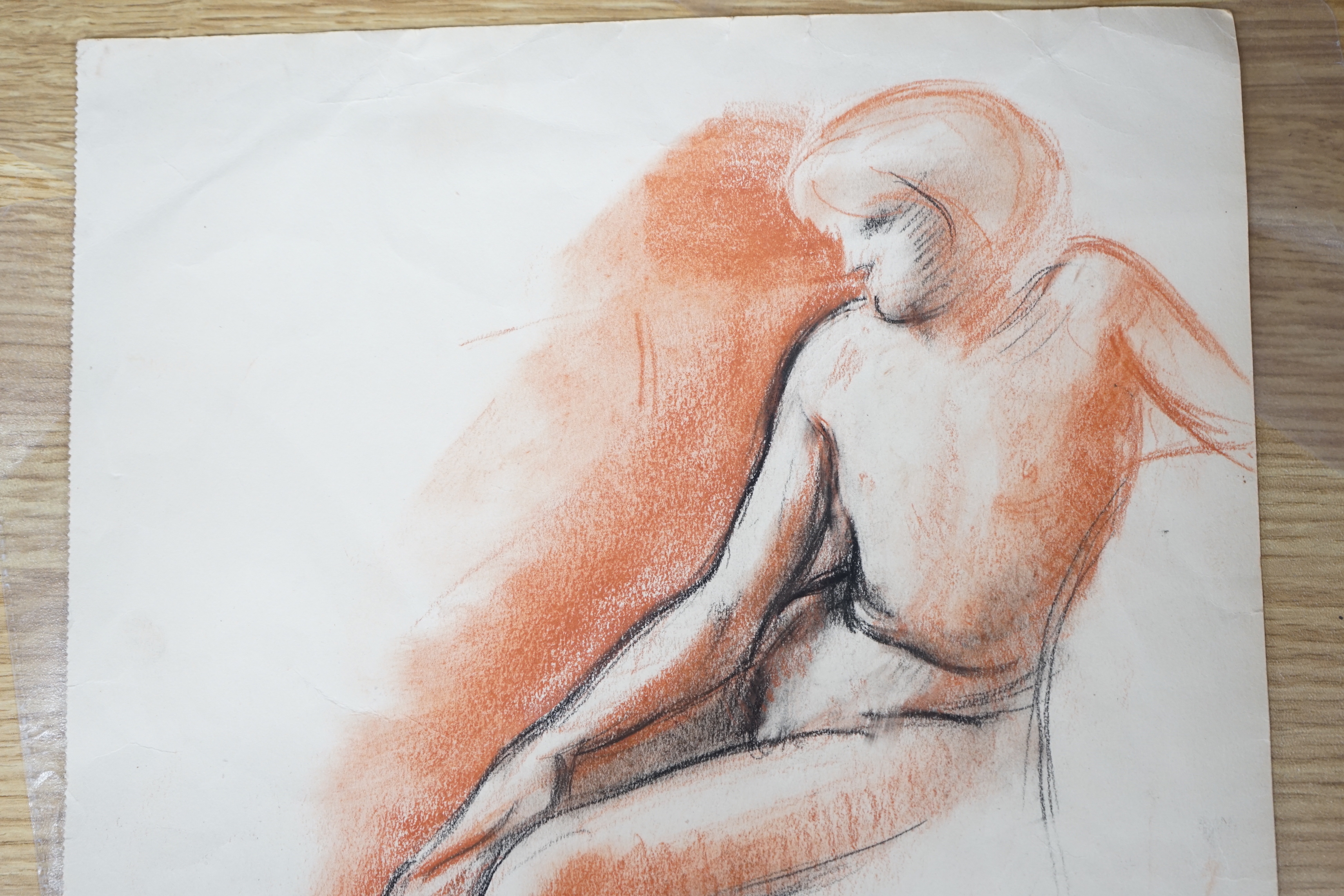 Philip Naviasky (1894-1983) sanguine pastel on card, Study of a nude woman, signed, unframed, 37 x 25cm